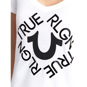 True Religion Women's White Graphic Tee With Crystal Embellishments
